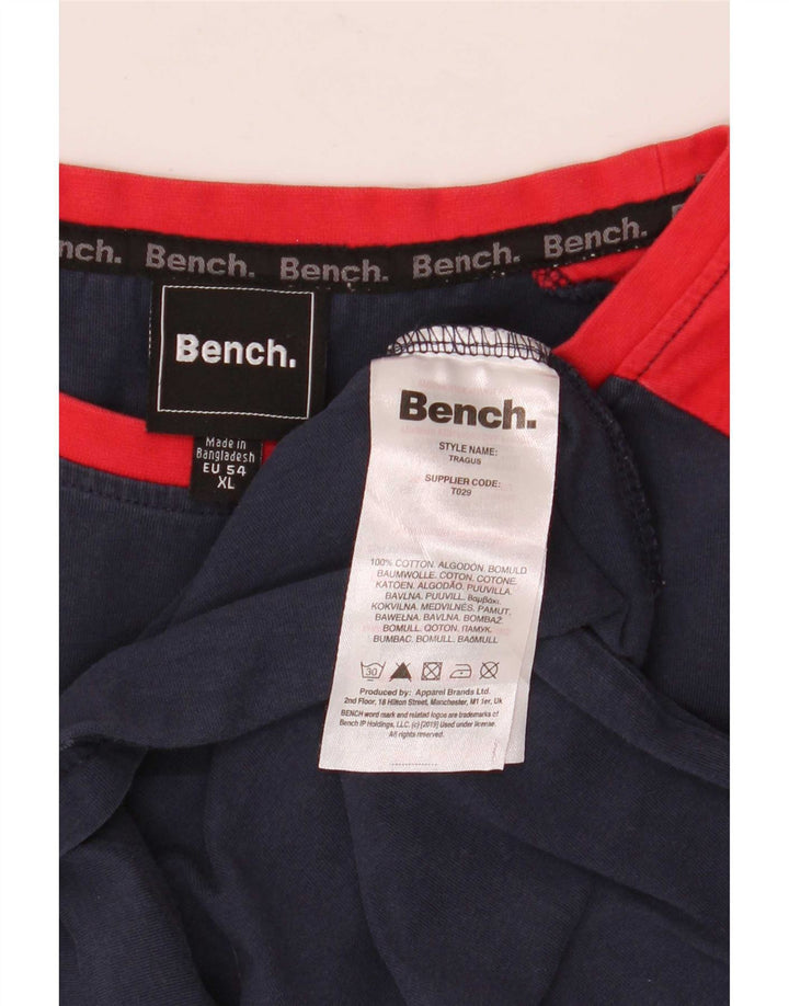 Top gráfico masculino Bench manga longa XL azul marinho algodão colorblock