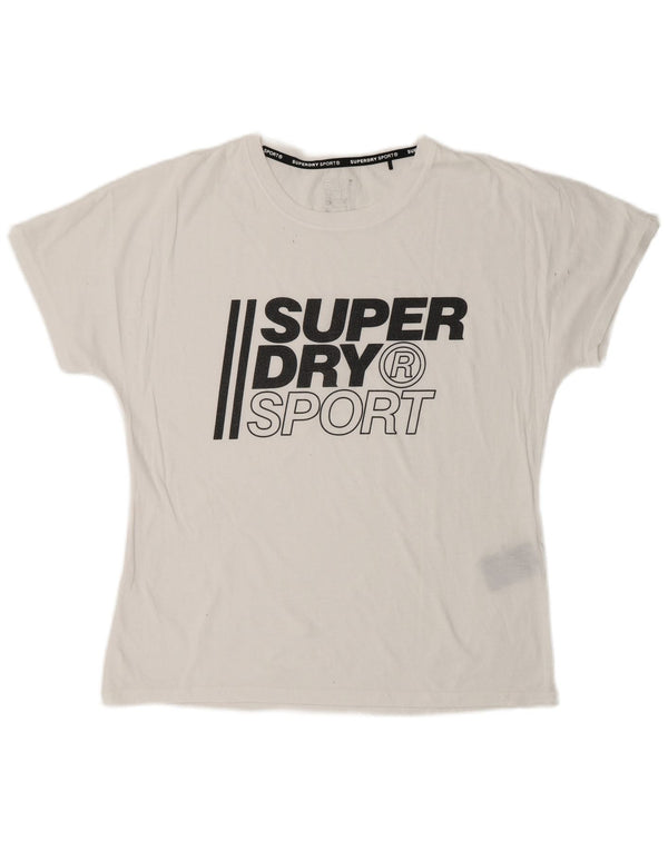Camiseta feminina SUPERDRY com estampa gráfica UK 12 poliéster branco médio