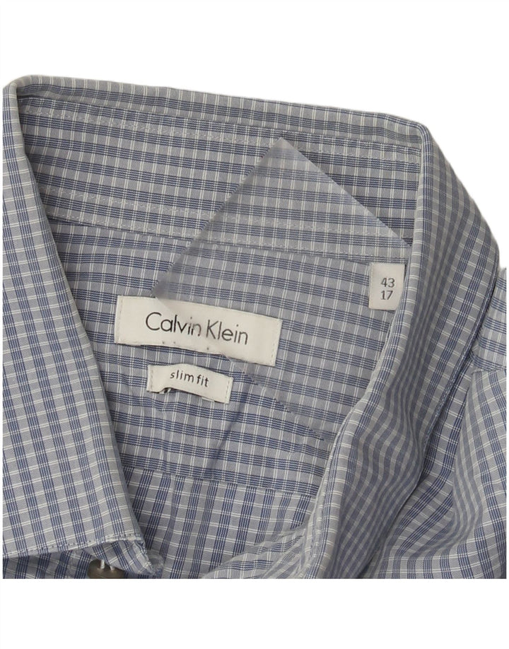 Camisa masculina Calvin Klein Slim Fit tamanho 43 17 XL azul xadrez