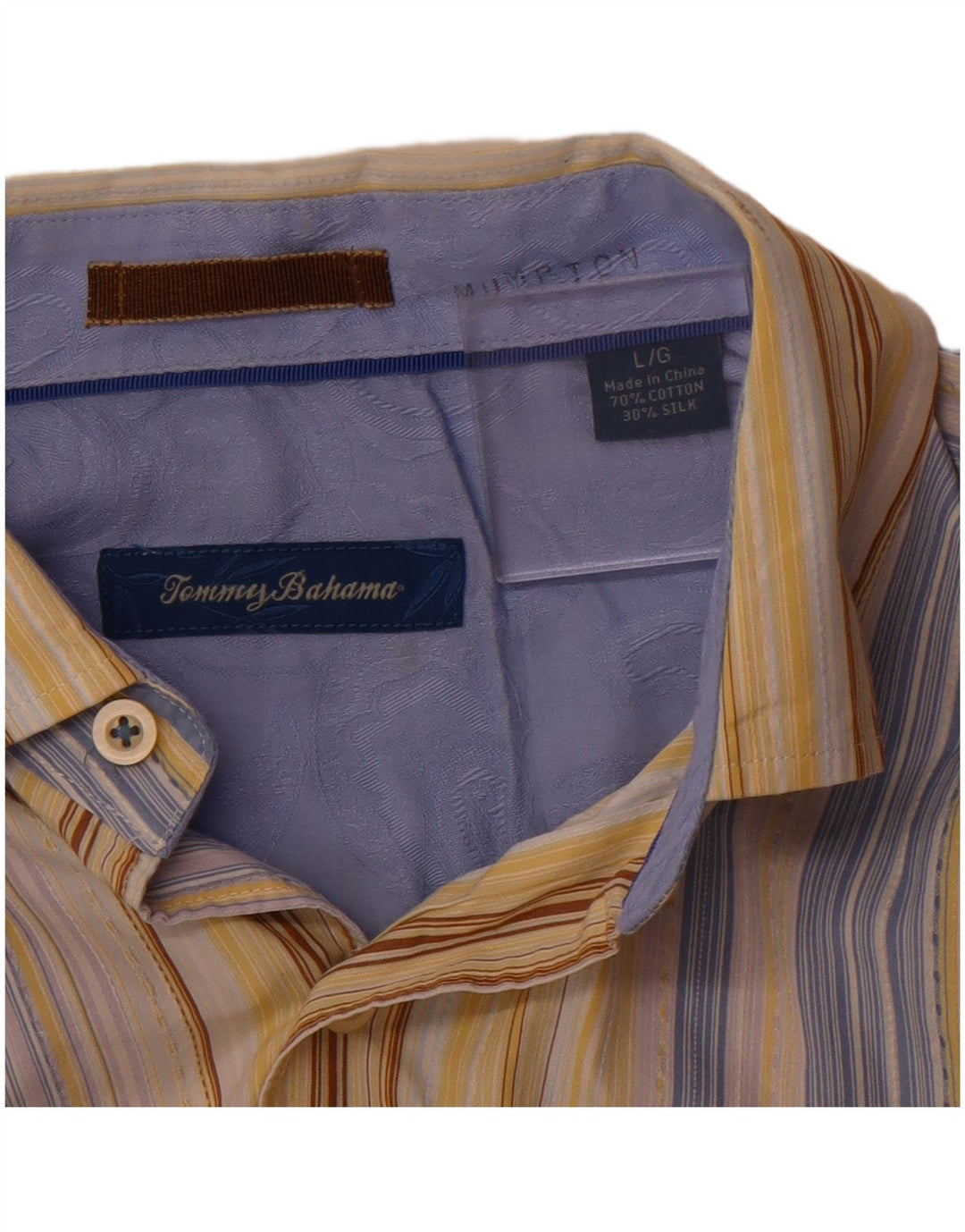 Camisa masculina Tommy Bahama grande algodão listrado amarelo