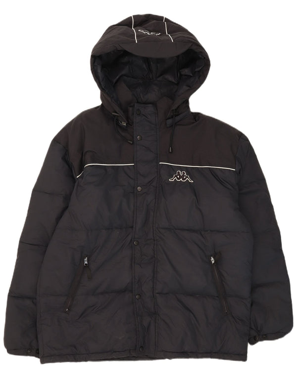 Jaqueta masculina acolchoada com capuz gráfico Kappa UK 42 XL azul marinho nylon