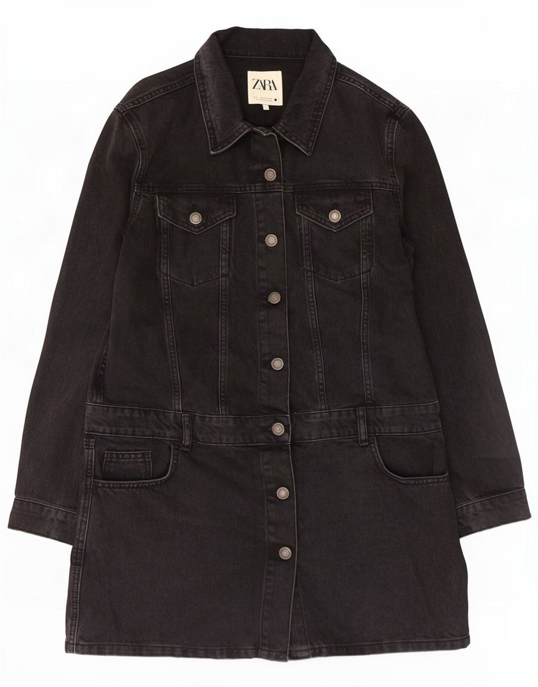 Casaco jeans feminino Zara Reino Unido 14 grande algodão preto