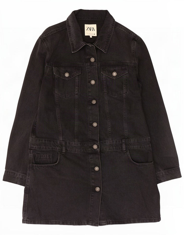 Casaco jeans feminino Zara Reino Unido 14 grande algodão preto