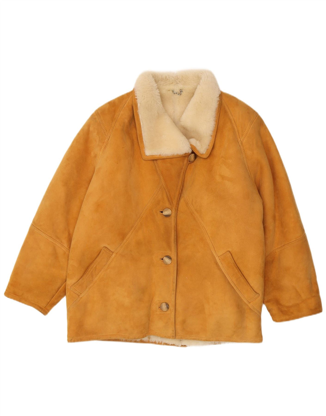 Jaqueta feminina vintage de shearling IT 46 grande marrom shearling