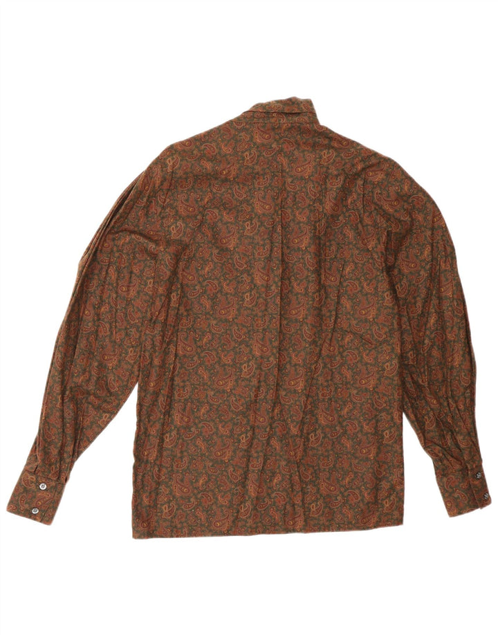 Camisa feminina DAKS Reino Unido 12 algodão paisley marrom médio