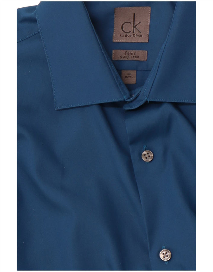 CALVIN KLEIN Camisa masculina justa tamanho 40 15 3/4 azul médio