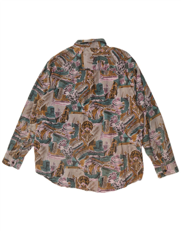 Vintage masculino abstrato Padrão Camisa tamanho 43/44 grande algodão multicolorido