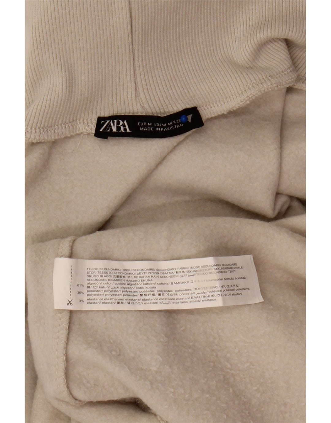 Suéter feminino Zara com gola redonda e algodão bege médio 14