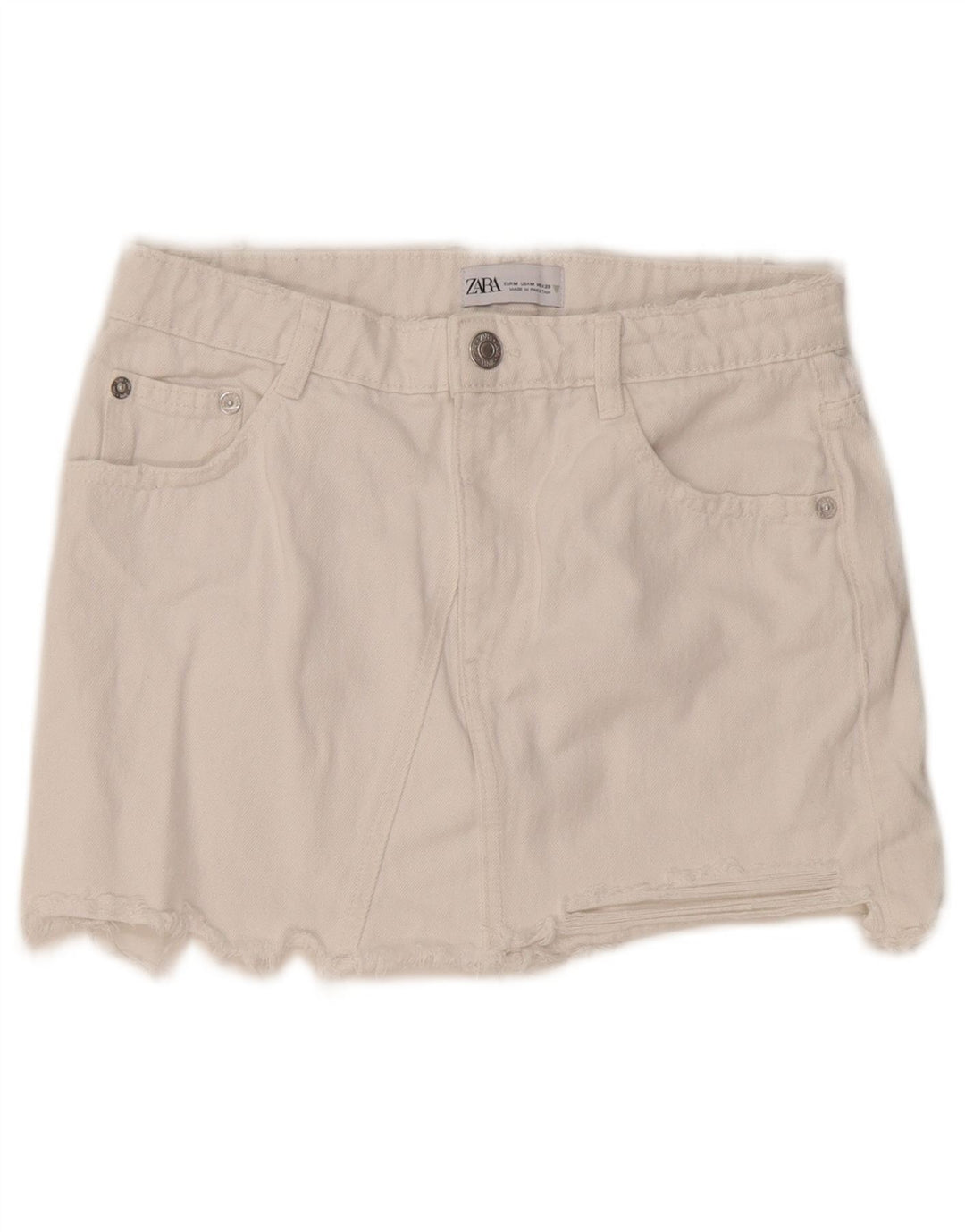 Zara Mini saia jeans feminina média W28 branca