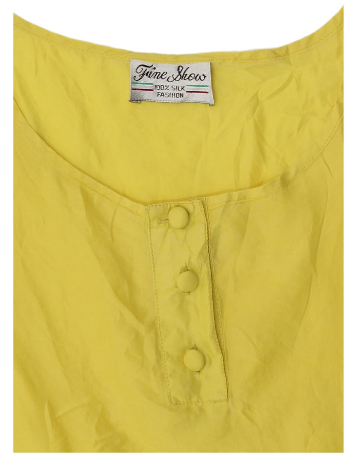 Blusa feminina vintage sem mangas UK 14 seda amarela média