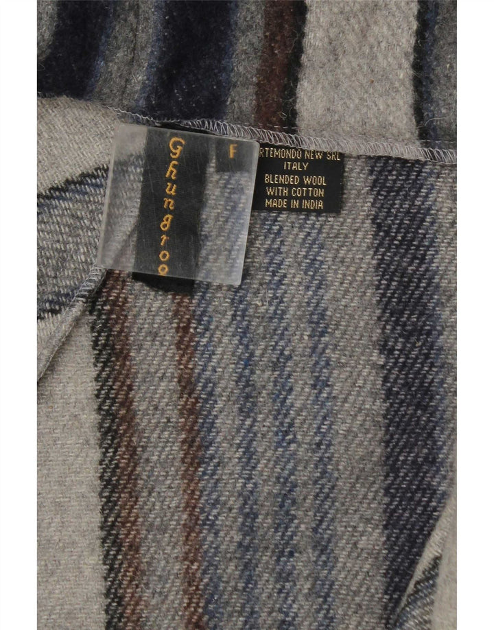 Sobretudo aberto feminino vintage UK 20 2XL lã listrada azul marinho