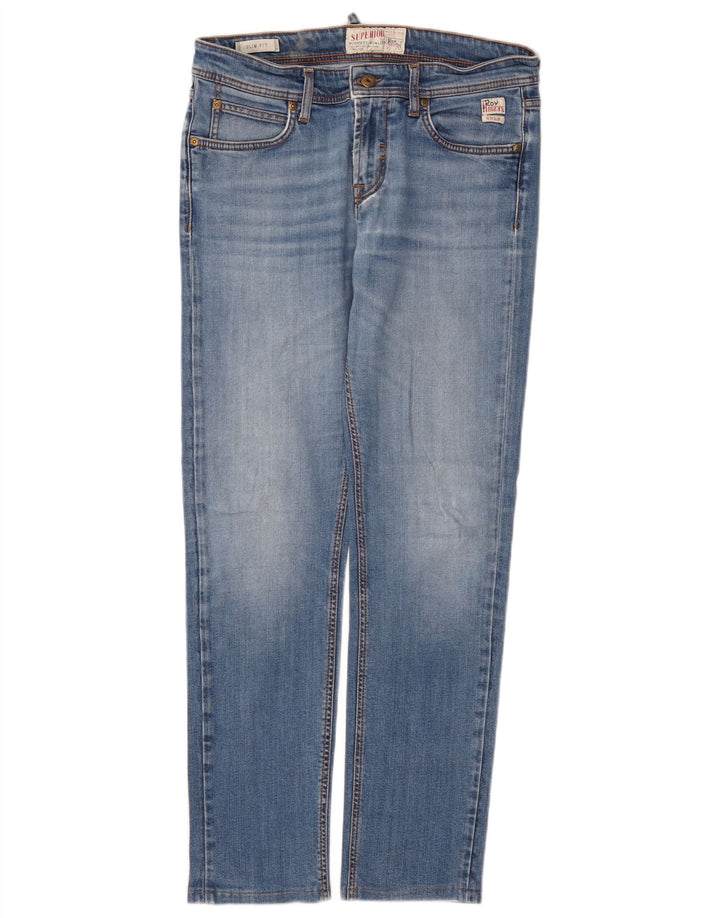 Roy Rogers feminino superior slim jeans W31 L30 algodão azul