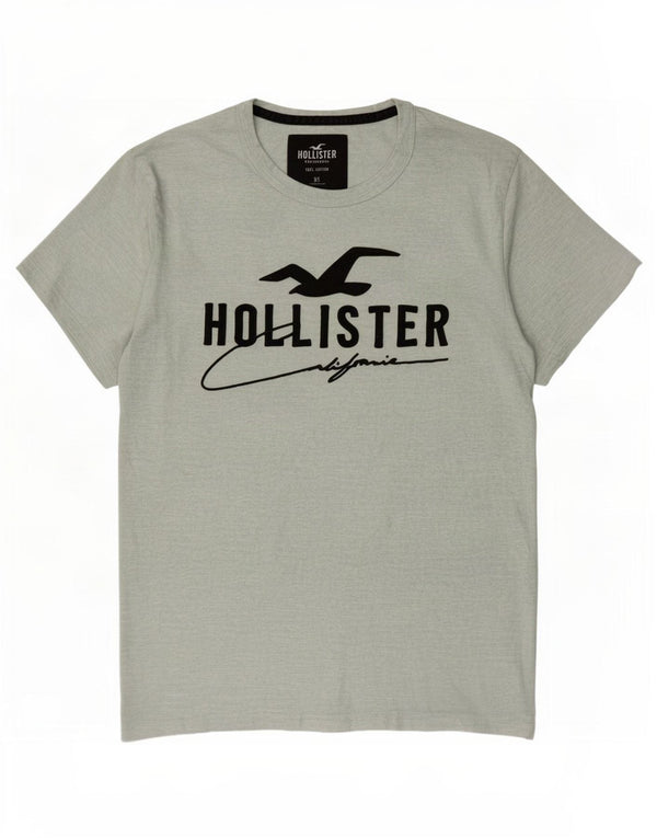 Camiseta gráfica masculina Hollister XS verde algodão manchado
