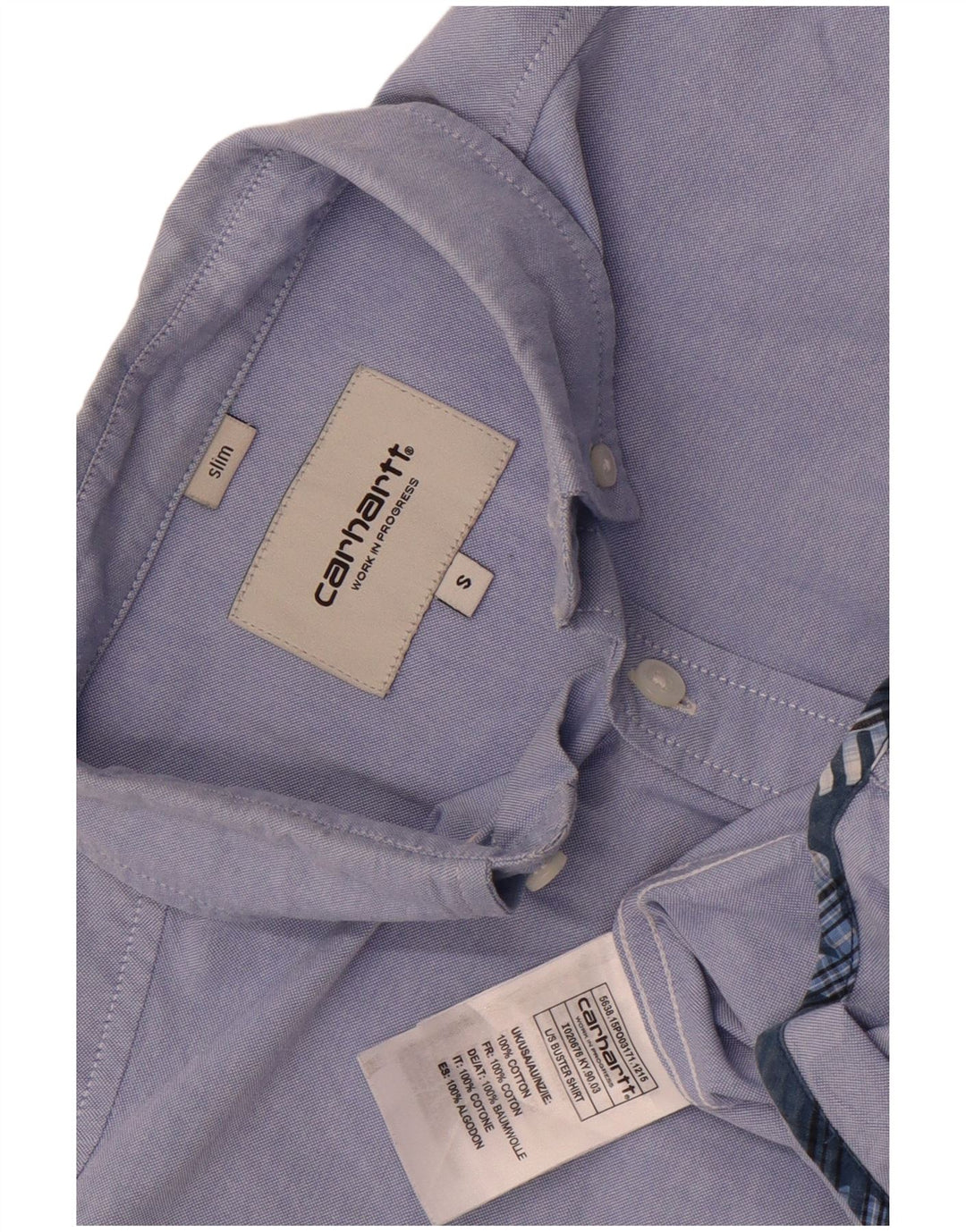 Carhartt Camisa masculina slim pequena azul colorblock algodão