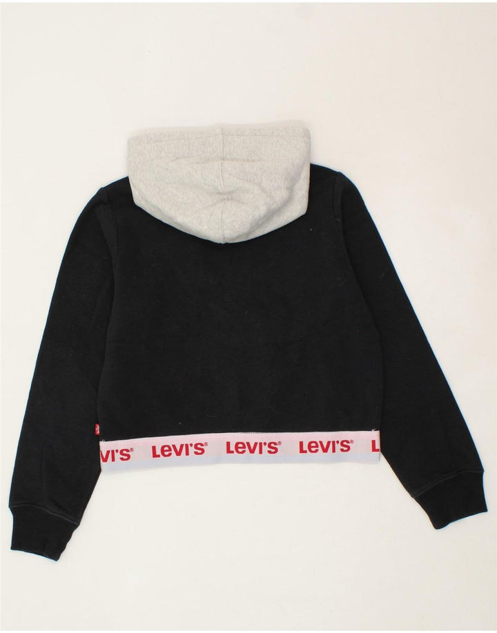 LEVI'S Girls Graphic Crop Hoodie Jumper 11-12 Years Black Colourblock Vintage Levi's and Second-Hand Levi's from Messina Hembry 