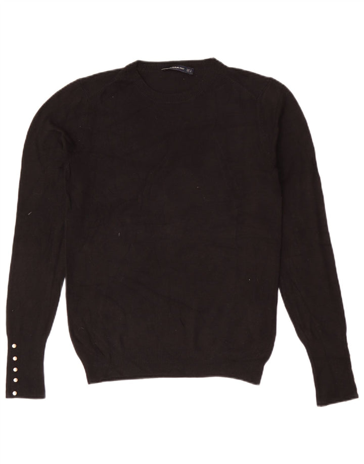 Suéter feminino Zara com gola redonda e viscose preta média UK 12