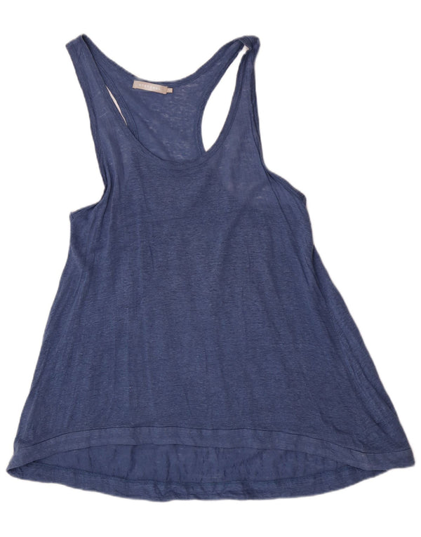Túnica feminina sem mangas Stefanel UK 12 linho azul médio