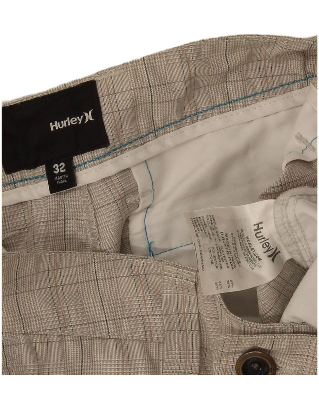 Shorts cargo masculino Hurley W32 poliéster xadrez cinza médio