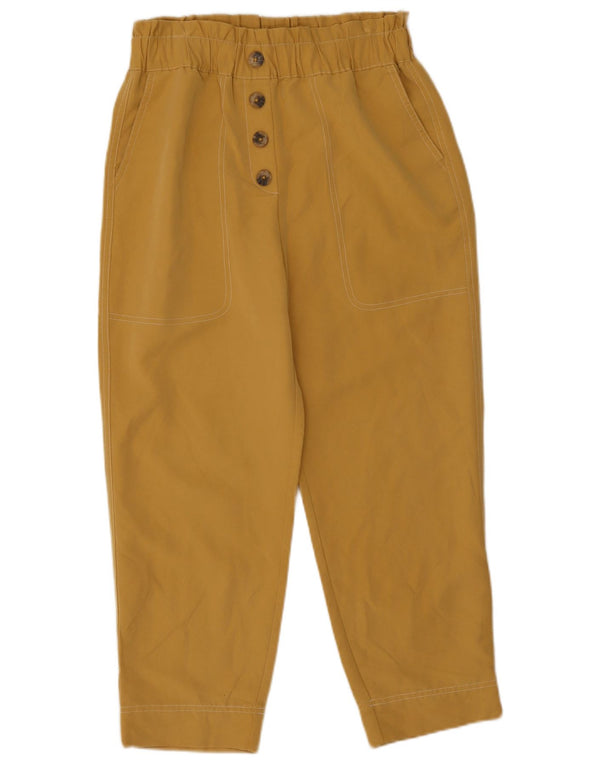 Calça feminina Zara cintura alta cônica cortada pequena W26 L23 amarelo modal