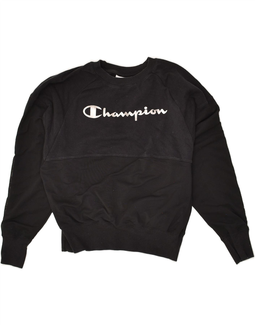 CHAMPION Womens Graphic Crop Sweatshirt Jumper UK 6 XS Black Cotton | Vintage Champion | Thrift | Second-Hand Champion | Used Clothing | Messina Hembry 