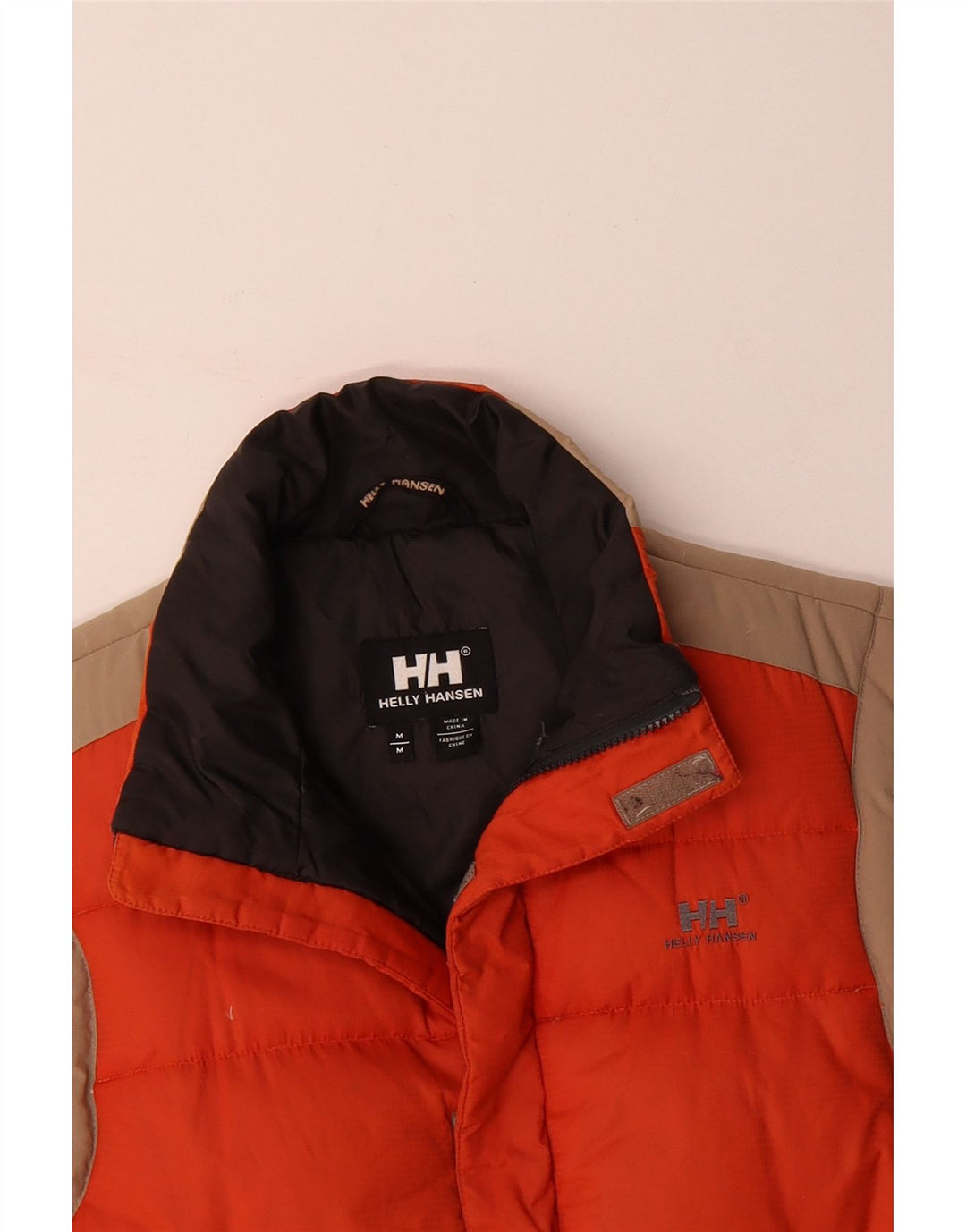 HELLY HANSEN Colete masculino acolchoado UK 38 médio laranja colorblock nylon