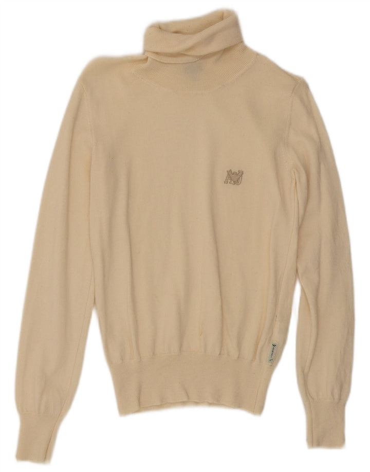 Suéter feminino Armani Jeans com gola redonda Reino Unido 12 lã bege médio
