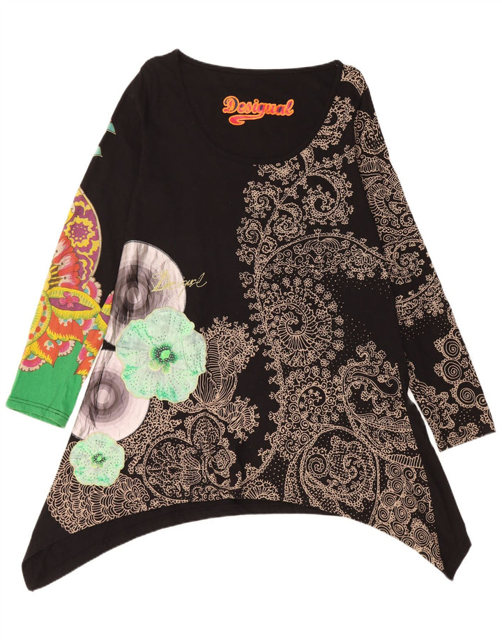 DESIGUAL Vestido feminino gráfico assimétrico Reino Unido 14 médio preto Paisley