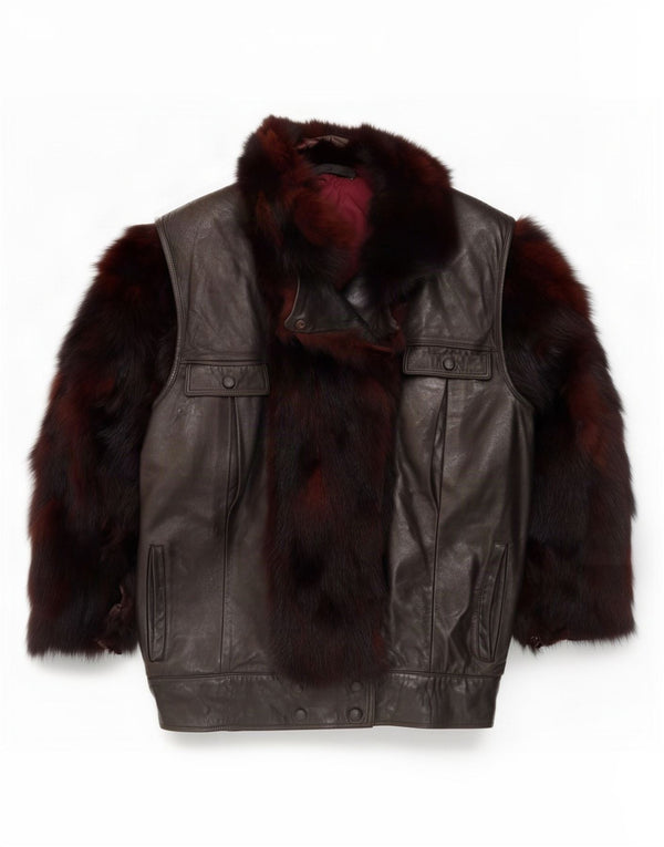 Ruffo Womens Faux Fur Oversized Leather Jacket UK 18 XL Brown