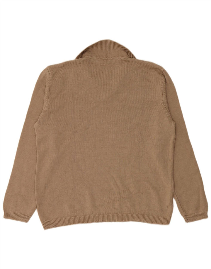 Zara Suéter feminino com gola polo e gola polo UK 14 médio bege