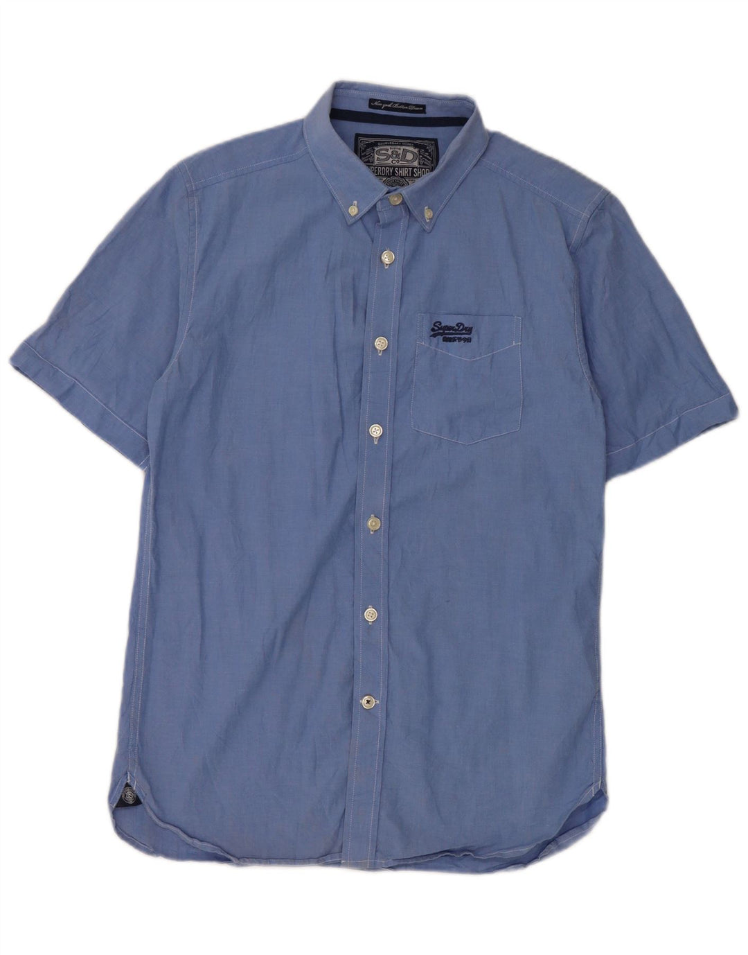 Camisa masculina Superdry manga curta azul médio algodão