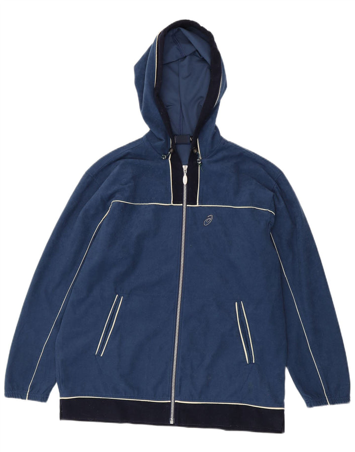 Suéter masculino com capuz e zíper Asics grande bloco colorido azul marinho