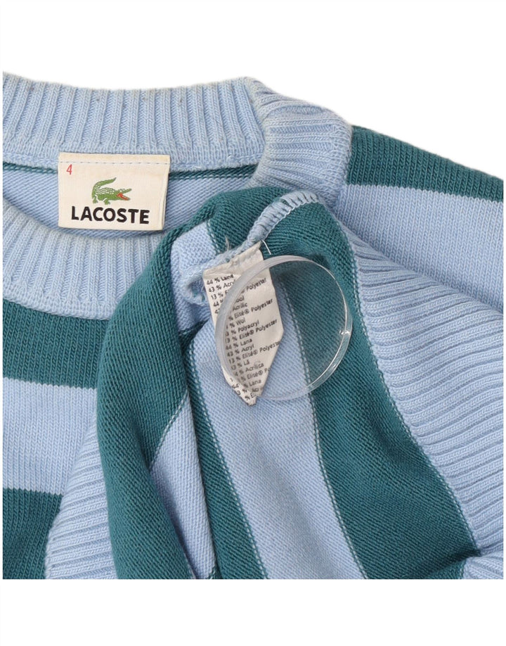 Suéter masculino Lacoste com gola redonda tamanho 4 lã listrada azul médio