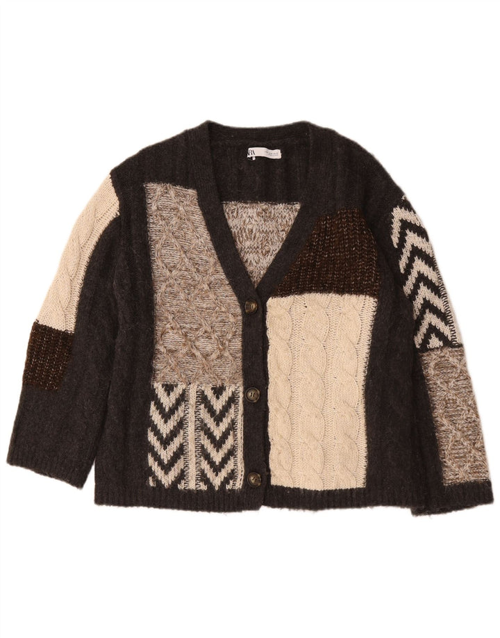 Suéter cardigã oversized feminino Zara Reino Unido 10 pequenos retalhos marrons