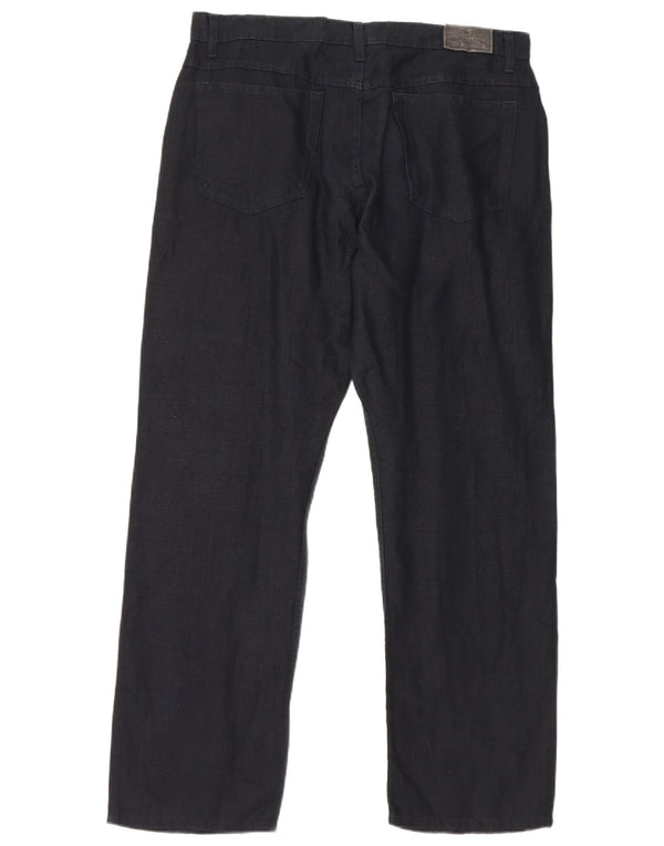 Calça masculina reta casual Marks & Spencer W36 L31 linho azul marinho