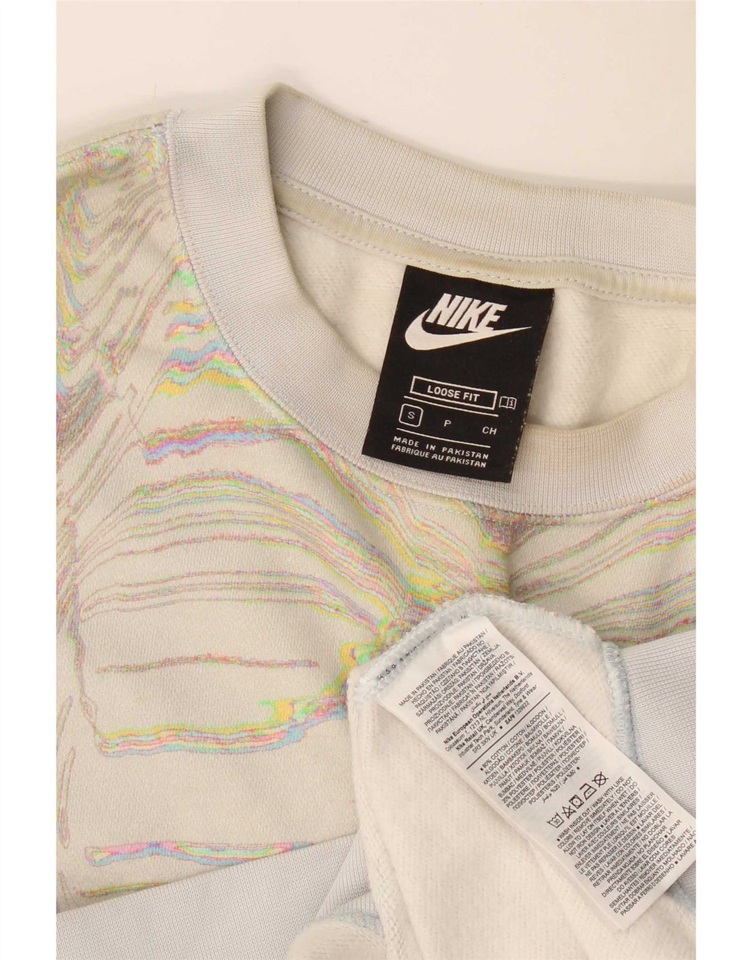 Nike Womens Abstract Pattern Moletom Jumper UK 10 Pequeno Off White