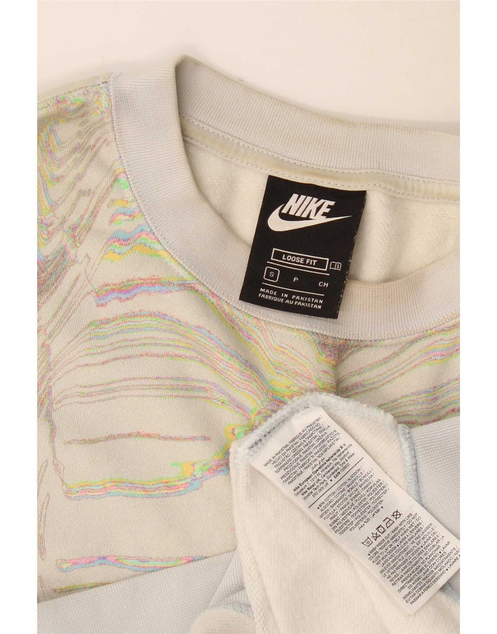 Nike Womens Abstract Pattern Moletom Jumper UK 10 Pequeno Off White