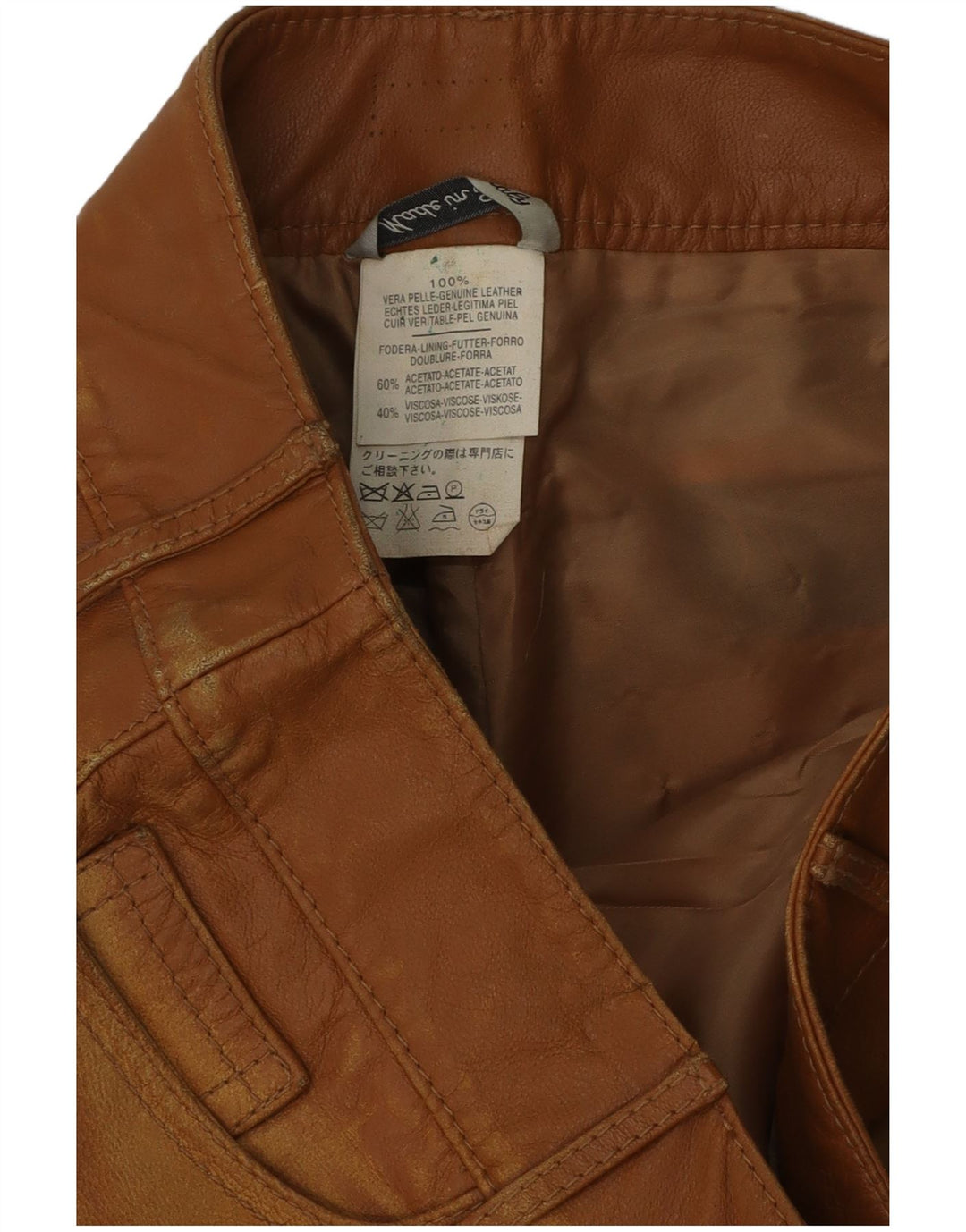 Calças de couro masculinas vintage W34 L35 marrom