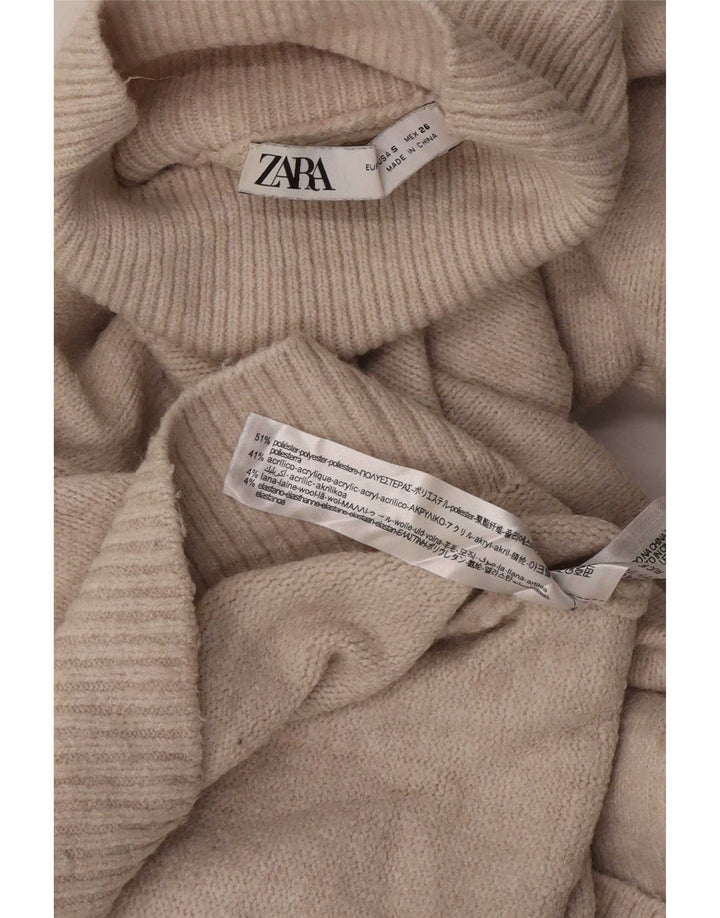 Zara vestido feminino de manga comprida oversized, Reino Unido 10, pequeno, bege, poliéster