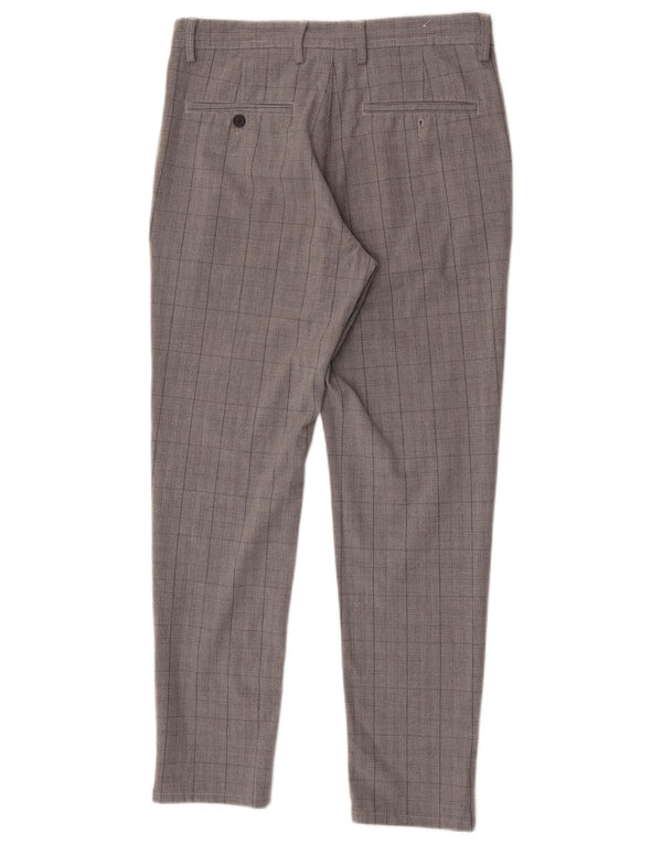 Zara Mens Slim Chino Calças EU 38 Pequeno W30 L28 Poliéster Xadrez Cinza