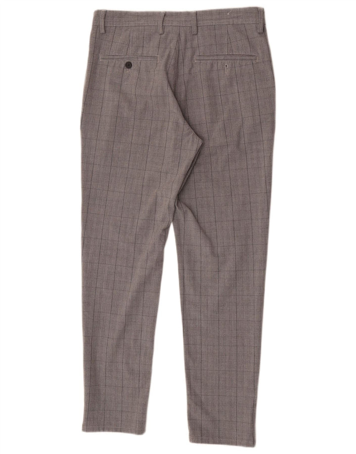 Zara Mens Slim Chino Calças EU 38 Pequeno W30 L28 Poliéster Xadrez Cinza