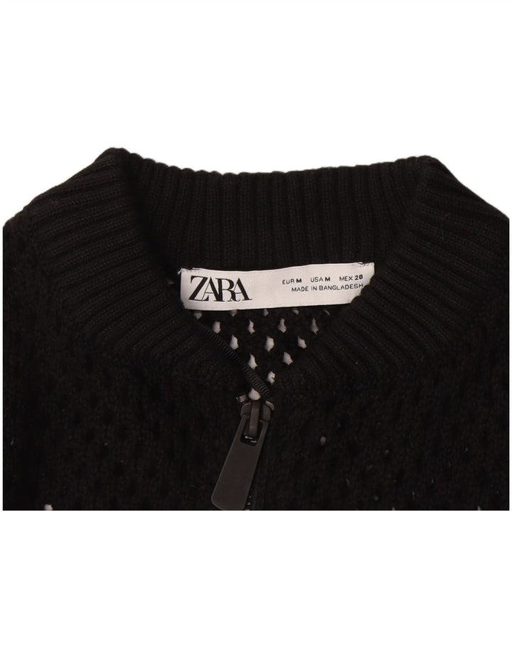 Suéter cardigã feminino Zara crop transparente Reino Unido 12 médio preto