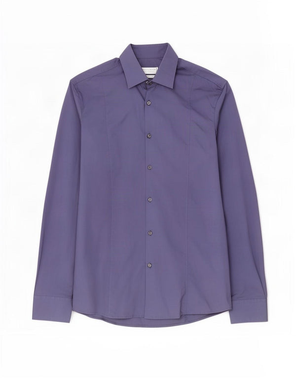 Camisa masculina Zara Slim Fit médio algodão azul