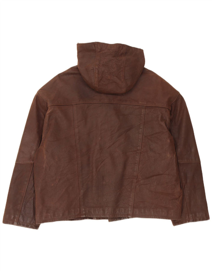 Jaqueta masculina de couro com capuz Bracci UK 38 marrom médio