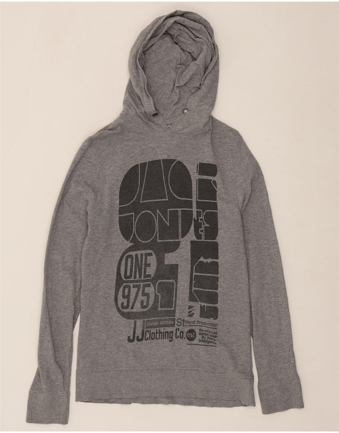 JACK & JONES Mens Graphic Hoodie Jumper Large Grey Cotton Vintage Jack & Jones and Second-Hand Jack & Jones from Messina Hembry 