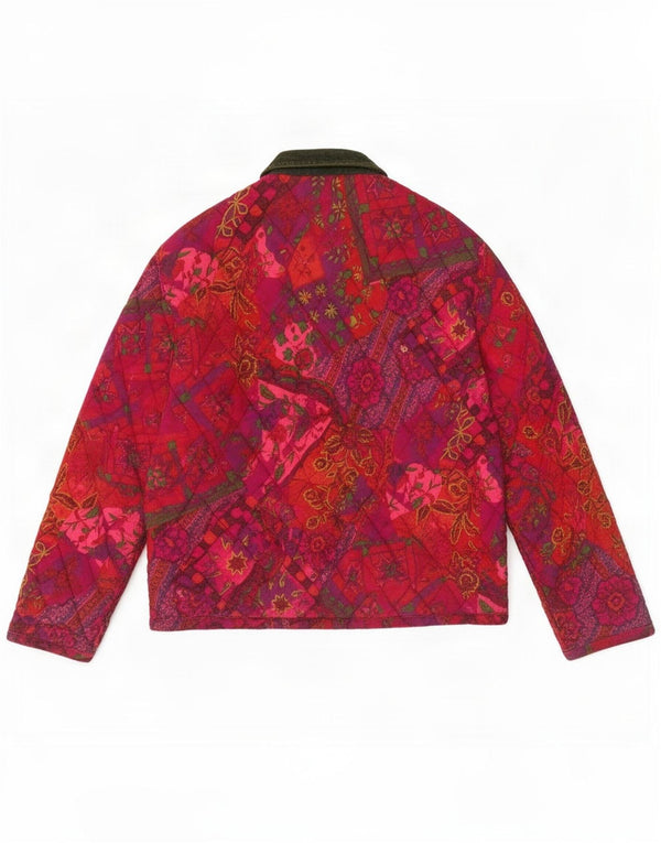 Jaqueta acolchoada feminina American System UK 14 algodão floral rosa médio
