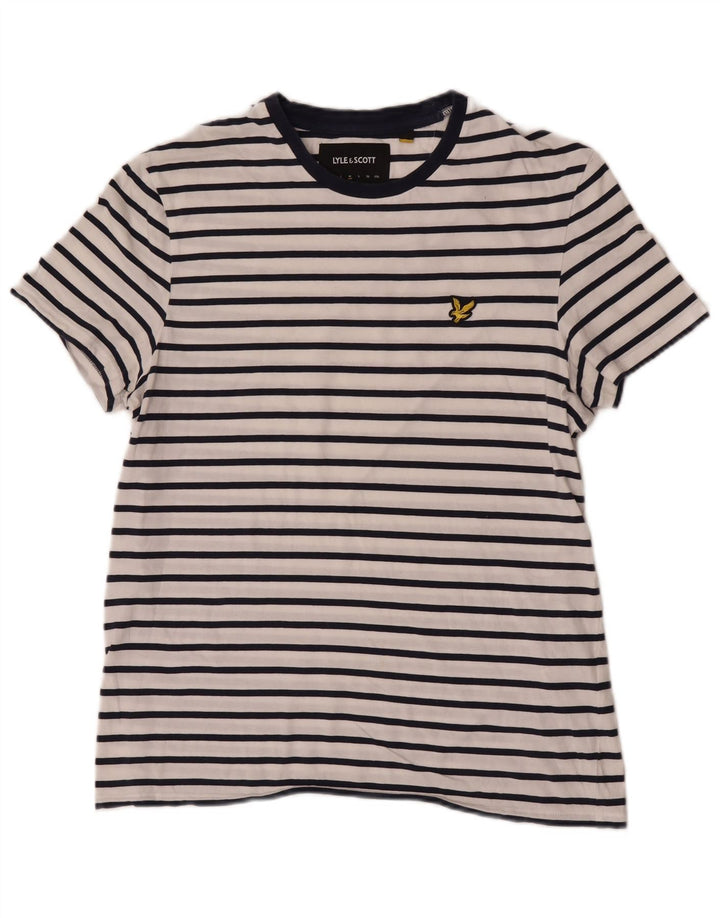 Camiseta masculina Lyle & Scott de algodão listrado branco médio