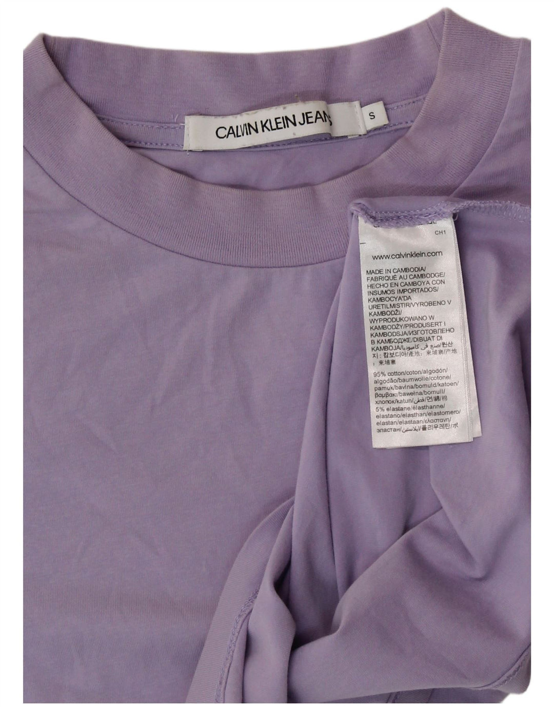 Camiseta feminina CALVIN KLEIN JEANS crop top Reino Unido 10 algodão roxo pequeno