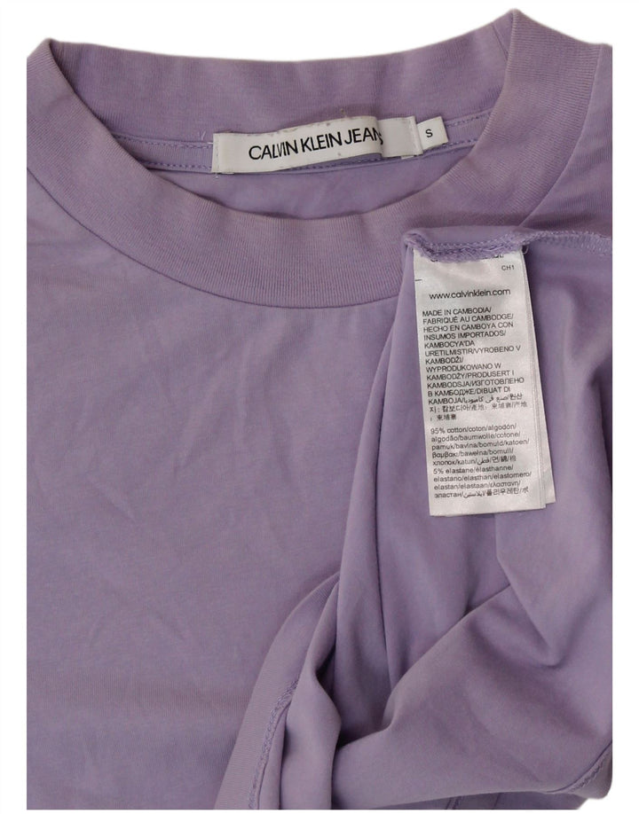 Camiseta feminina CALVIN KLEIN JEANS crop top Reino Unido 10 algodão roxo pequeno