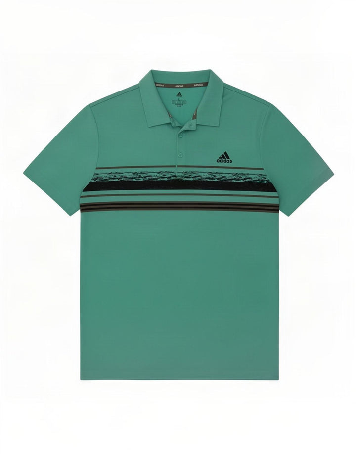 Camisa polo masculina Adidas grande poliéster listrado turquesa