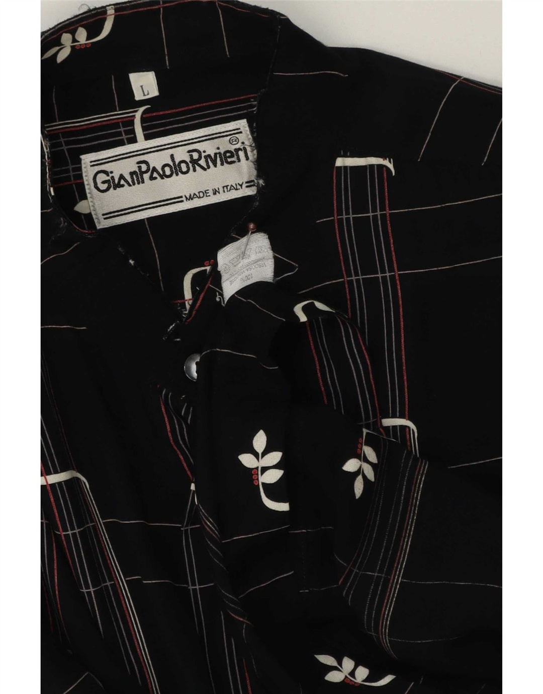 Camisa masculina vintage de manga curta grande viscose geométrica preta